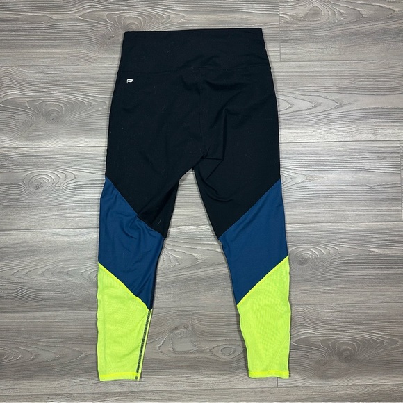 Fabletics PowerHold Leggings Medium Neon Colorblock Black Cropped Activewear - Picture 3 of 3